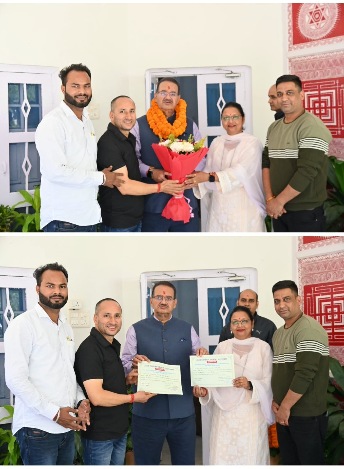 जिला नियोजन समिति का सदस्य निर्वाचित होने पर पार्षद भूपेन्द्र कठैत एवं नन्दनी शर्मा को बधाई देते कैबिनेट मंत्री गणेश जोशी